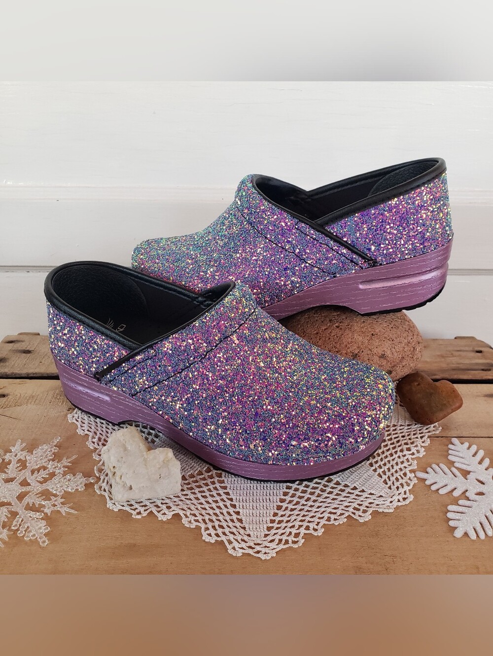 Lilac Dansko Glitter Pro Clog Purple Sparkling Fairycore Festival Boho Bling 💜 - Picture 13 of 16